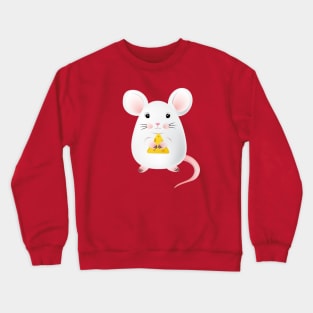 little white mouse holds cheese in its paws Crewneck Sweatshirt